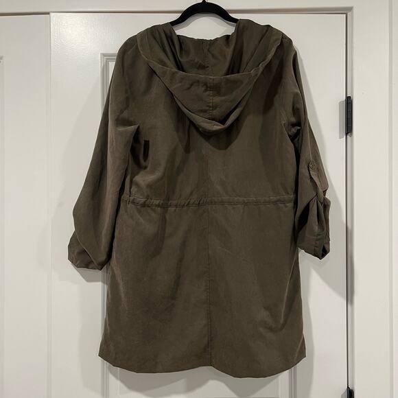 She + Sky Olive Green Light Jacket‎ with Hood and Cinched Waist Size M - Picture 7 of 9